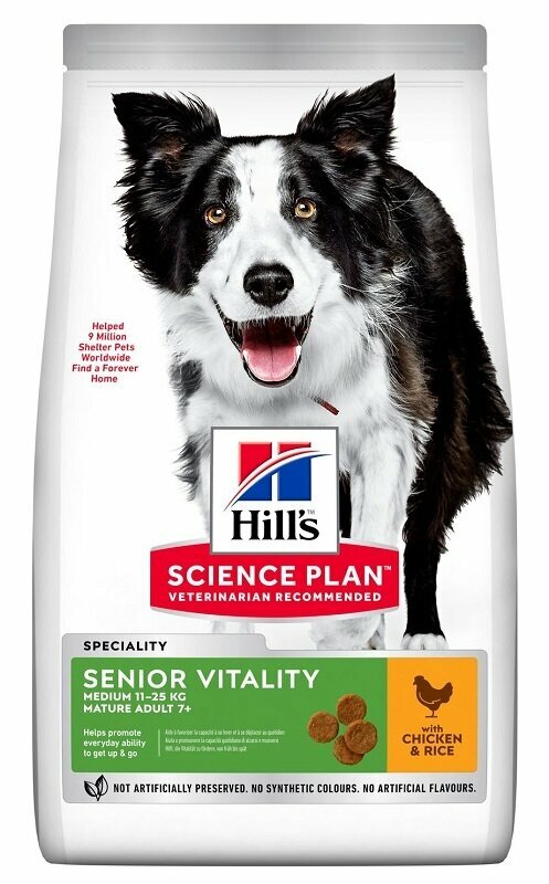 Hill's science plan senior vitality mature adult 7+ crocchette con pollo e riso per cani taglia media 12kg