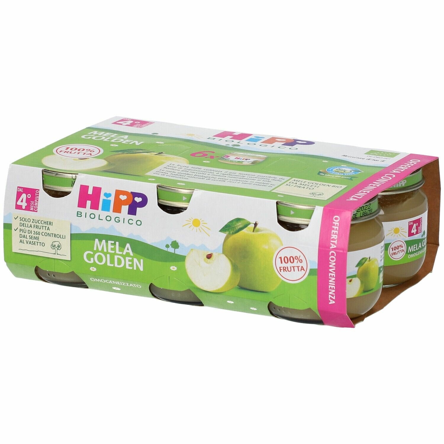 Hipp bio omogeneizzato mela golden 100% 6x80 g