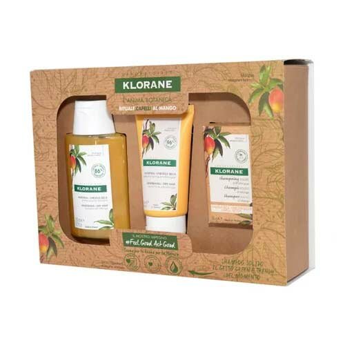 Klorane Cofanetto Mango Con Shampoo + Balsamo + Shampoo Solido