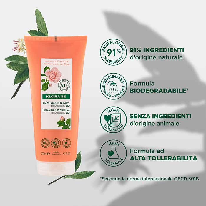 Klorane Crema Doccia Nutritiva Profumo Latte di Rosa 200 ml