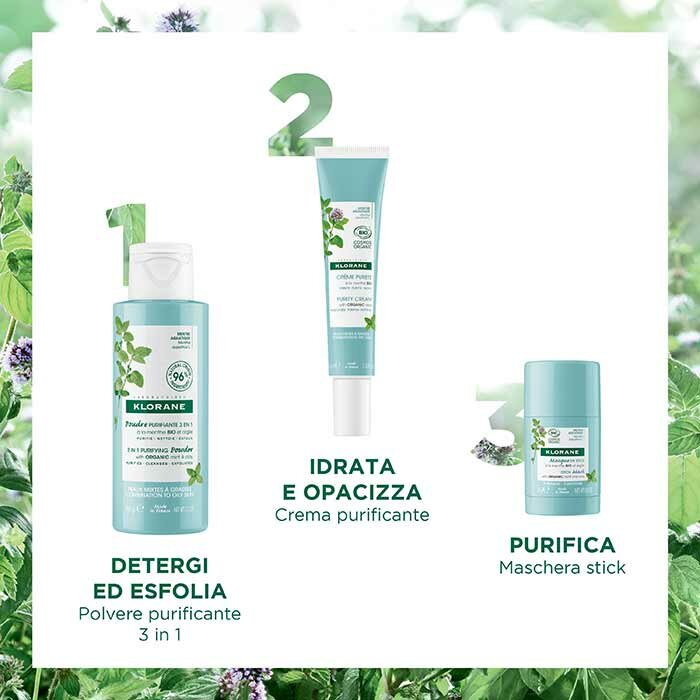 Klorane Polvere Purificante 3 in 1 alla Menta BIO e Argilla 50 g