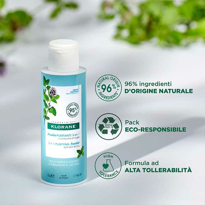 Klorane Polvere Purificante 3 in 1 alla Menta BIO e Argilla 50 g