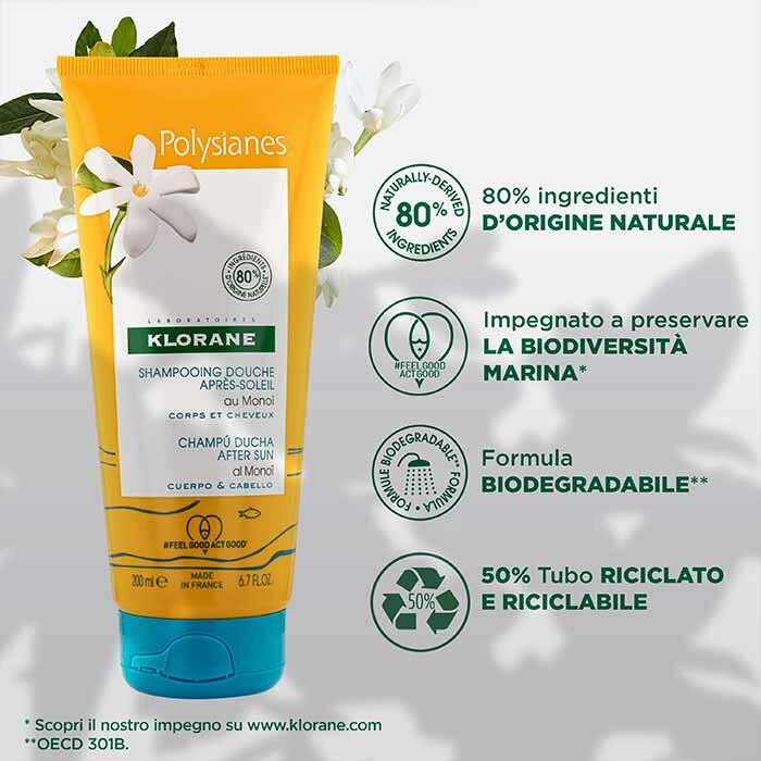 Klorane Polysianes Shampoo Doccia Doposole Corpo e Capelli 200 ml