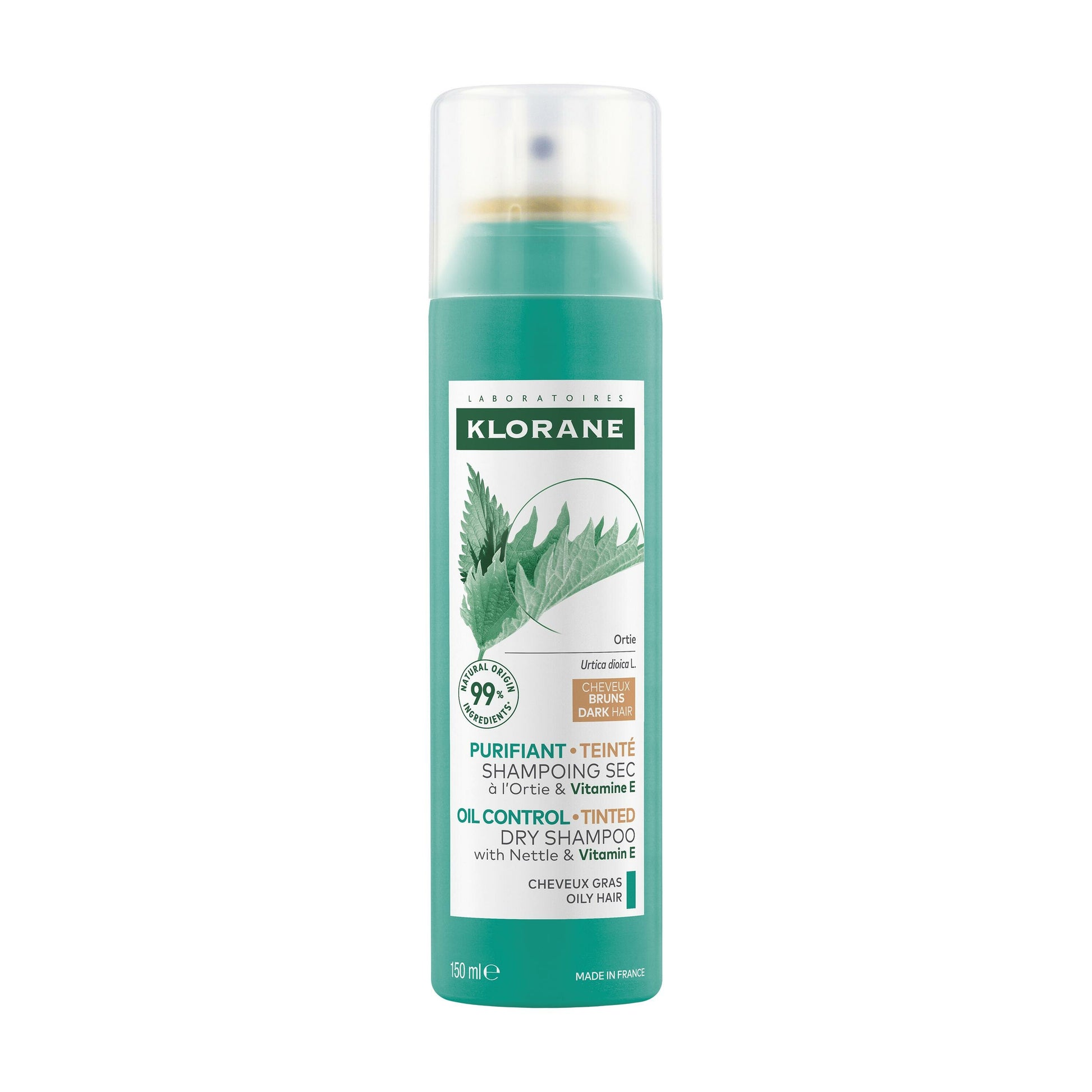 Klorane purificante shampoo secco all'ortica e vitamina e capelli scuri 150ml
