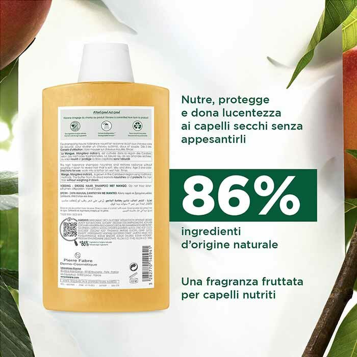 Klorane Shampoo al Mango Nutriente Capelli Secchi 400 ml