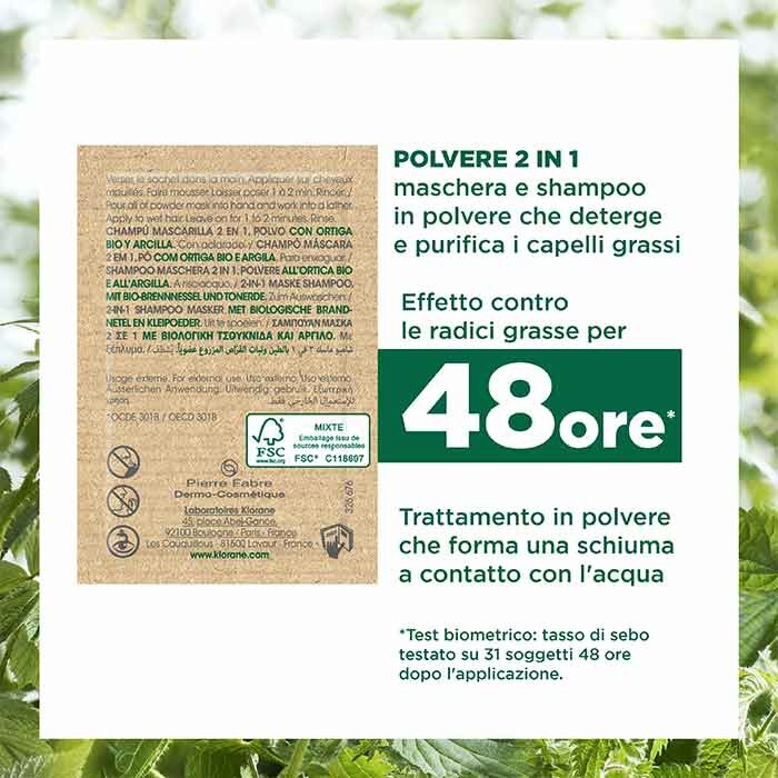 Klorane Shampoo Maschera 2 in 1 all'Ortica Bio e Argilla 24 g