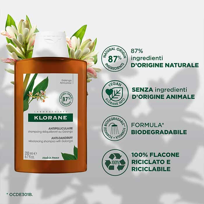 Klorane Shampoo Riequilibrante Antiforfora con Galanga 200 ml
