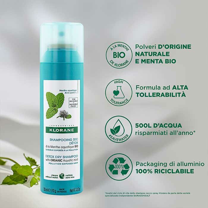 Klorane Shampoo Secco Detox alla Menta Acquatica Bio 150 ml