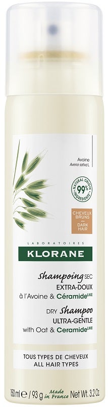 Klorane shampoo secco extra-delicato all'avena & ceramide capelli scuri 150ml