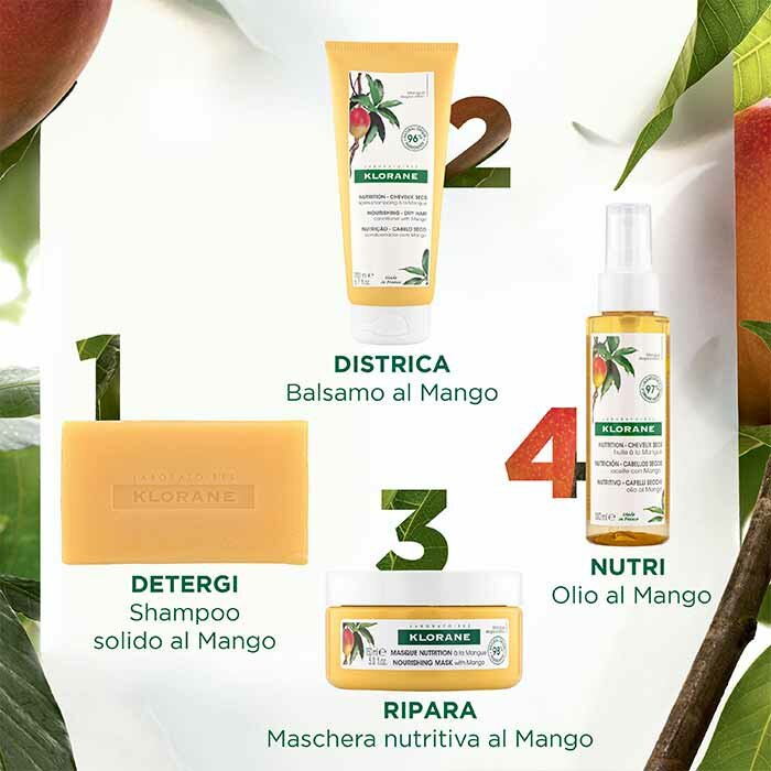 Klorane Shampoo Solido al Mango Nutritivo Capelli Secchi 80 g