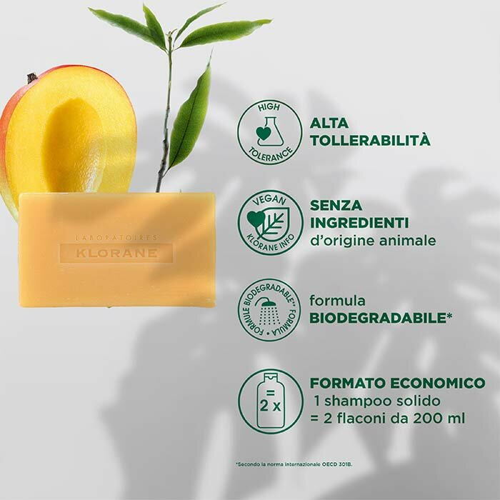 Klorane Shampoo Solido al Mango Nutritivo Capelli Secchi 80 g