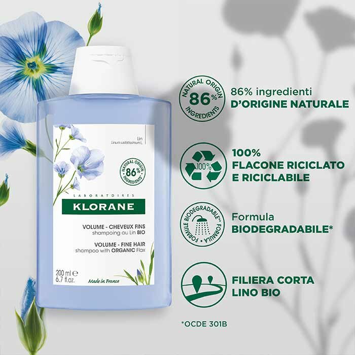 Klorane Shampoo Volumizzante al Lino Bio Capelli Sottili 200 ml
