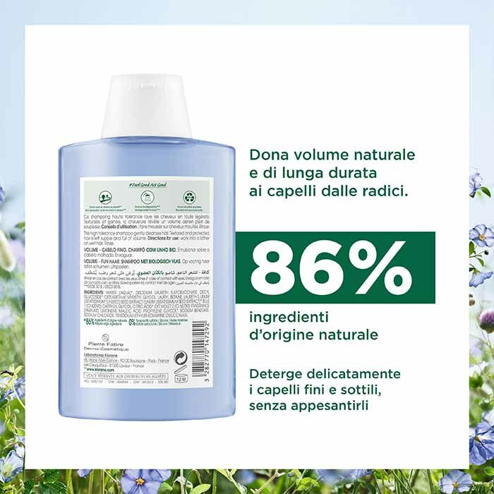 Klorane Shampoo Volumizzante al Lino Bio Capelli Sottili 200 ml