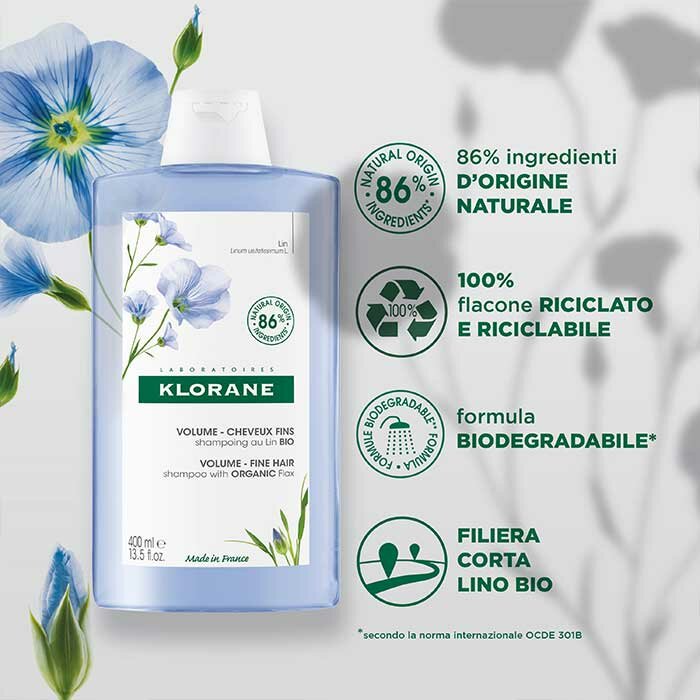 Klorane Shampoo Volumizzante al Lino Bio Capelli Sottili  400 ml