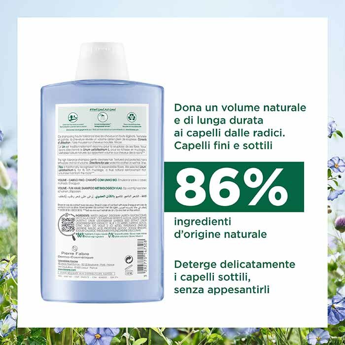 Klorane Shampoo Volumizzante al Lino Bio Capelli Sottili  400 ml