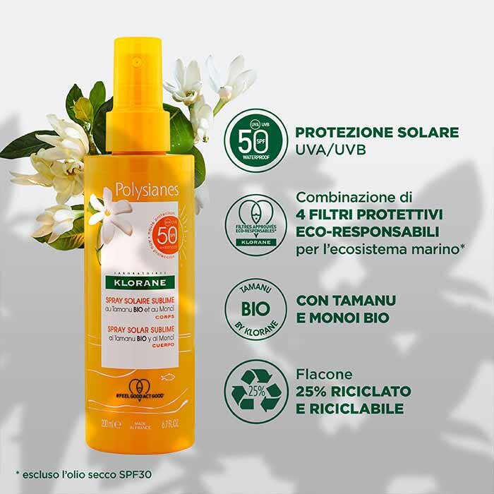 Klorane Spray Solare Spf 50 Corpo Monoï e Tamanu Bio 200 ml
