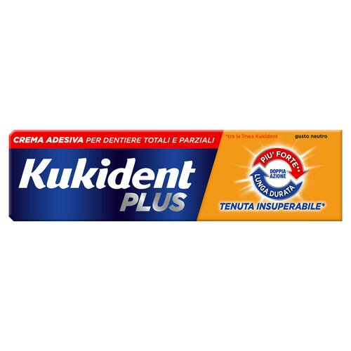Kukident Plus Doppia Azione Crema Adesiva Protesi Dentali Gusto Menta Light 40 g