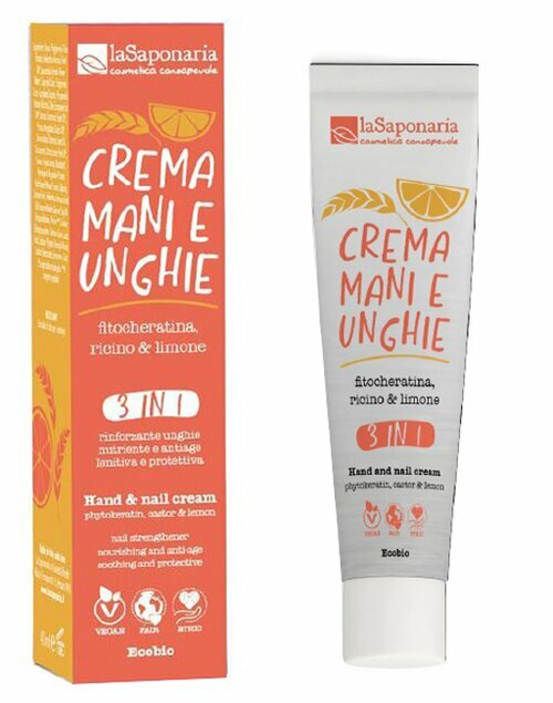 La saponaria crema mani e unghie 3 in 1 fitocheratina, ricino & limone 40ml