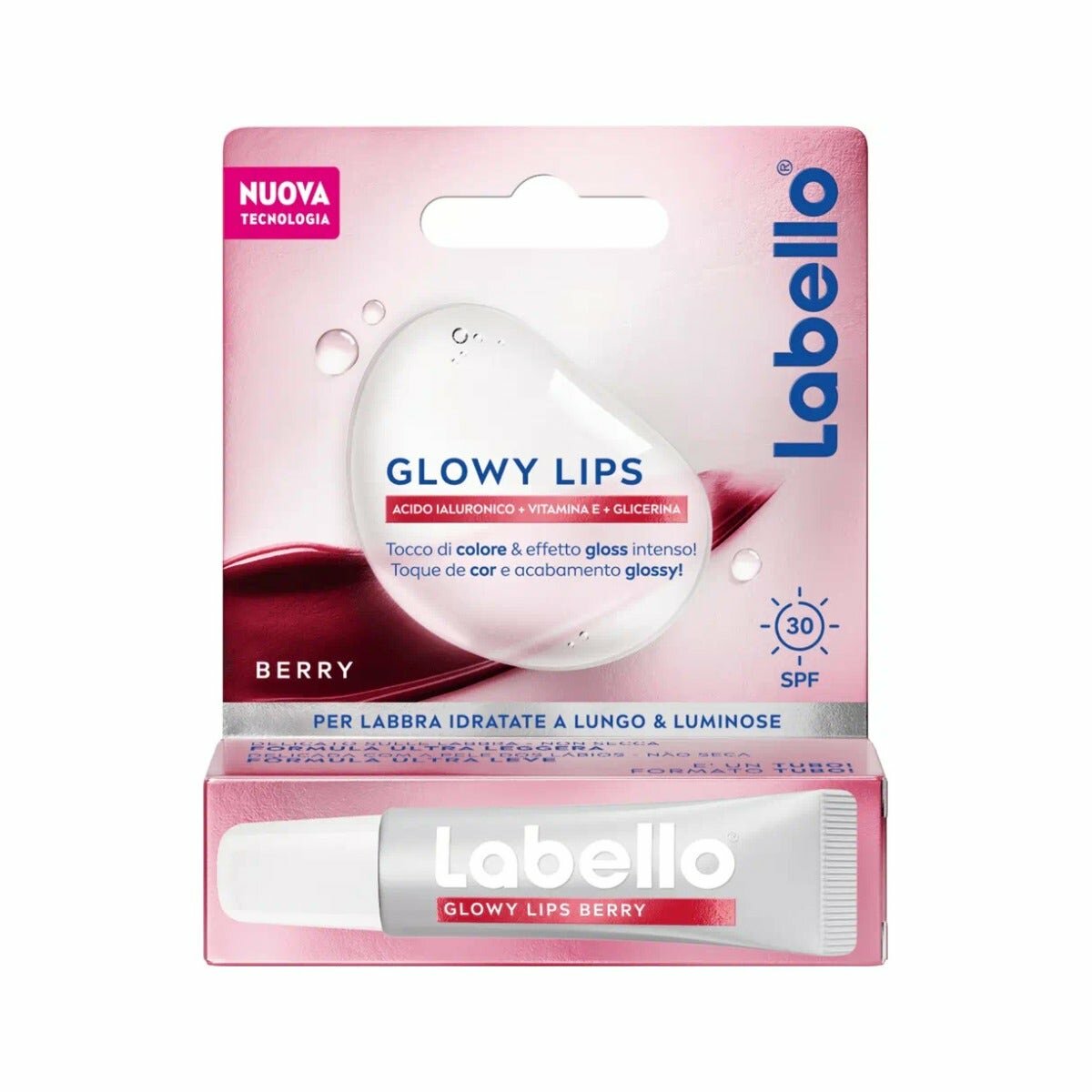 Labello glowy lips berry labbra ultra-idratante acido ialuronico + vitamina e + glicerina 10ml