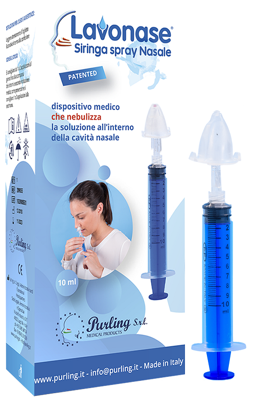 Lavonase siringa spray nasale 10 ml luer-lock con cappuccio+ugello nasale con raccordo luer-lock+perforatore con valvolanon ritorno con tappo