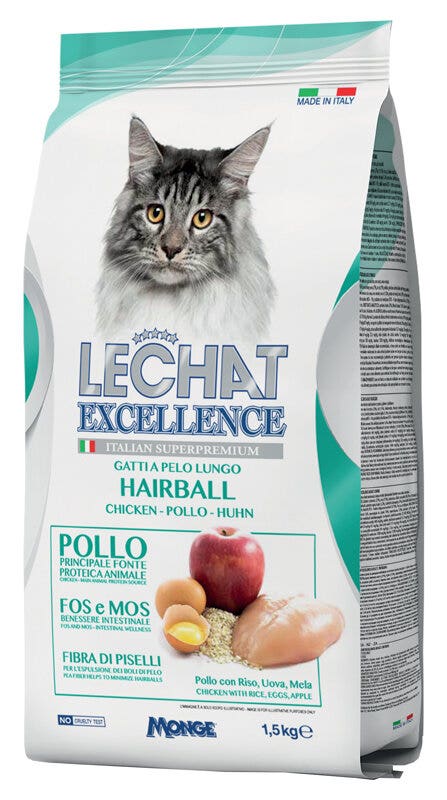 Lechat excellence hairball cibo secco pollo per gatti adulti 1,5kg