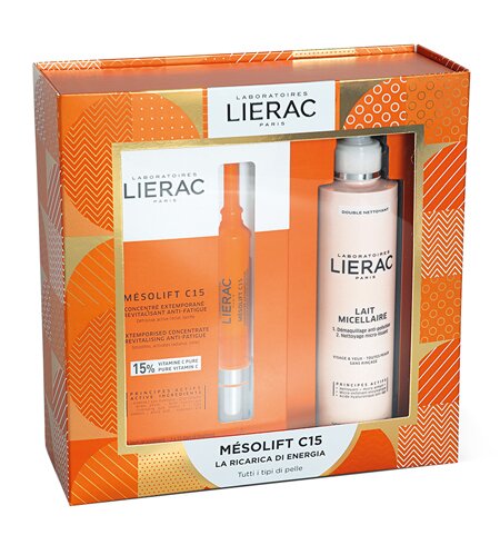 Lierac mésolift cofanetto ricarica di energia concentrato rivitalizzante 15 ml + latte micellare 200 ml