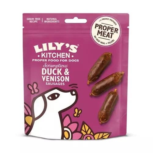 Lily's kitchen scrumptious duck & venison sausages snacks dog 70g