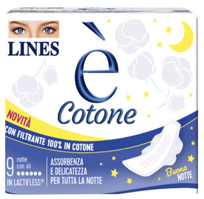 Lines Ã¨ cotone 9 assorbenti notte con ali