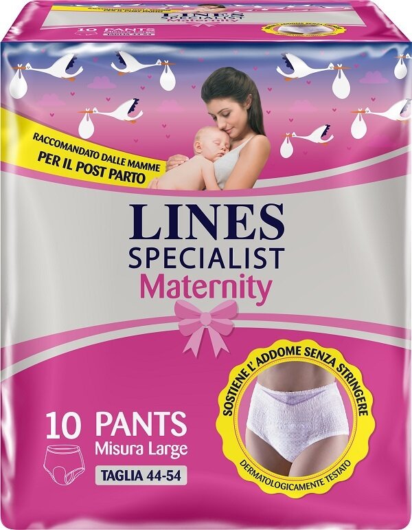 Lines specialist maternity mutandina assorbente per perditepost parto misura large 10 pezzi