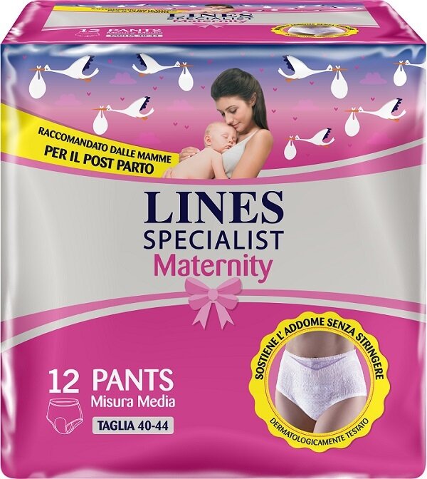 Lines specialist maternity mutandina assorbente per perditepost parto misura medium 12 pezzi