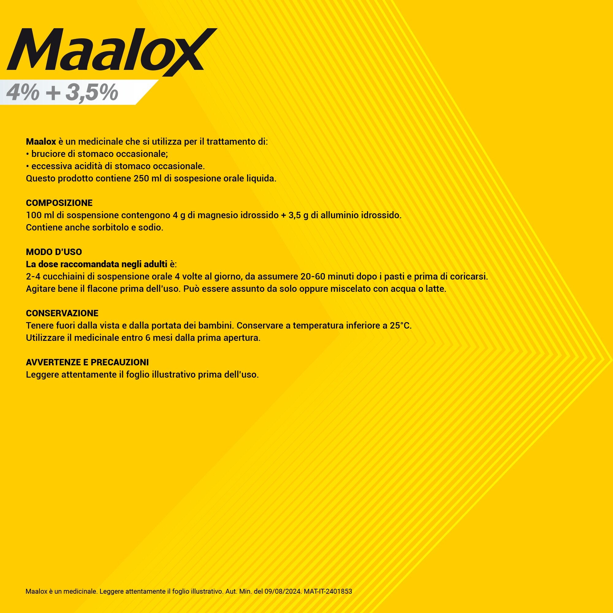 Maalox 400+400 Sospensione Orale Contro Acidità di Stomaco Occasionale 250 ml