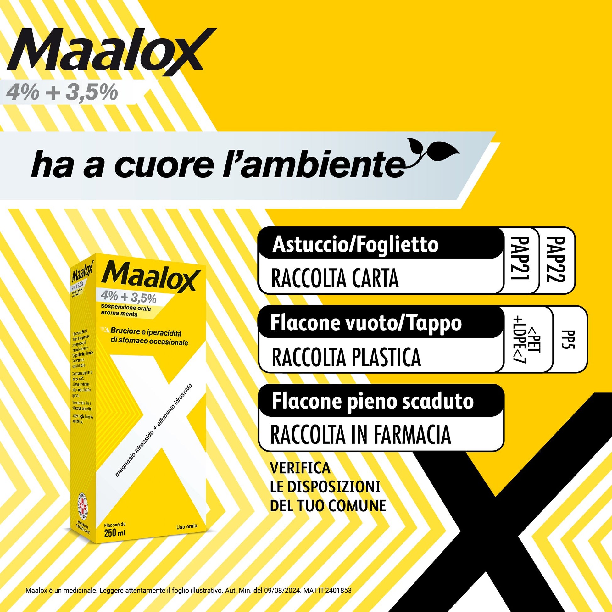 Maalox 400+400 Sospensione Orale Contro Acidità di Stomaco Occasionale 250 ml