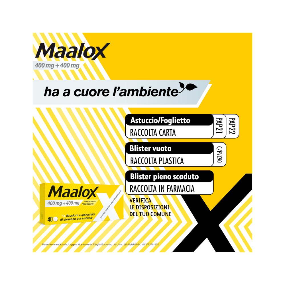 Maalox compresse masticabili 40 antiacido 400 mg + 400 mg