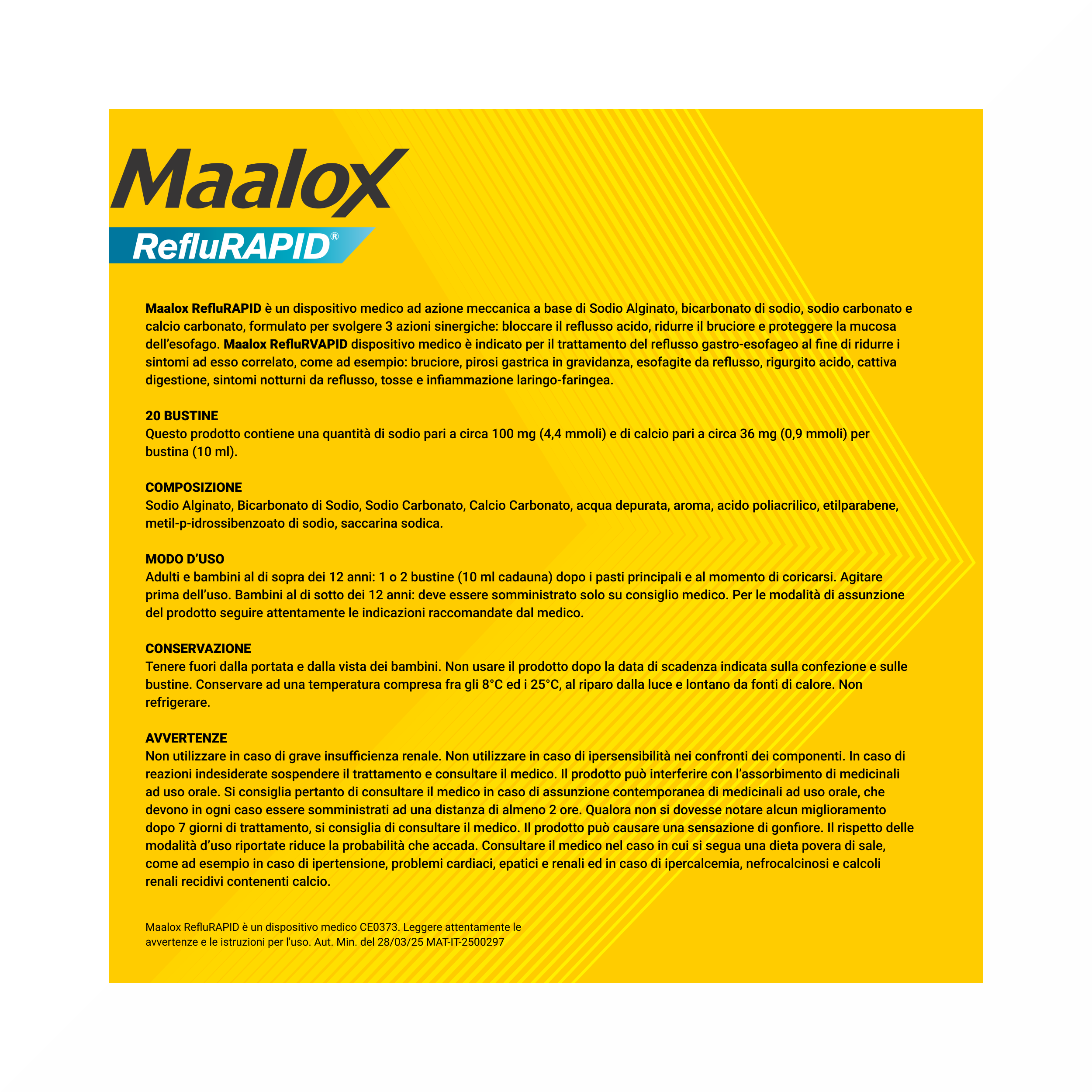 Maalox Reflurapid Blocca il Reflusso Riduce il Bruciore 20 Bustine