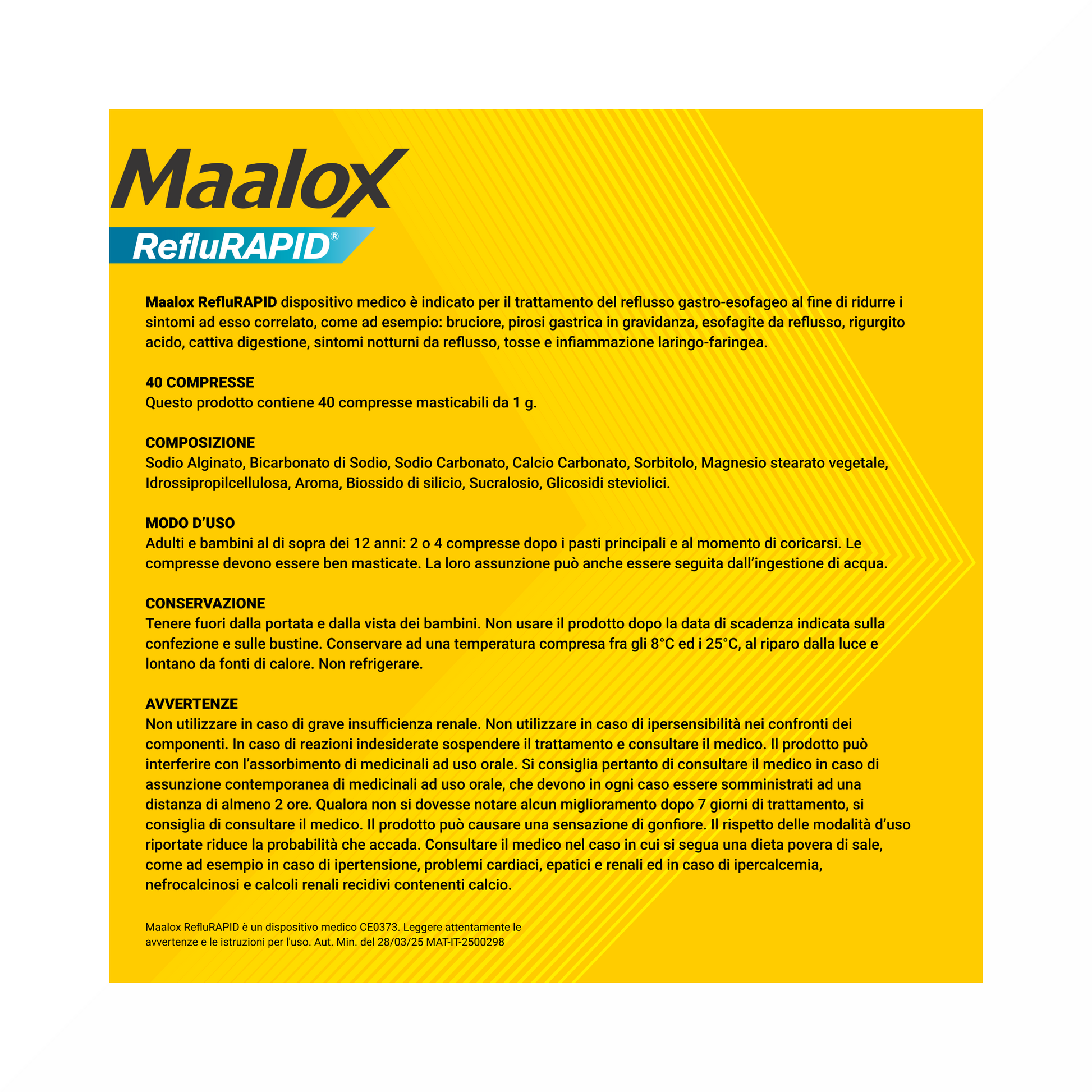 Maalox Reflurapid Blocca il Reflusso Riduce il Bruciore 40 Compresse