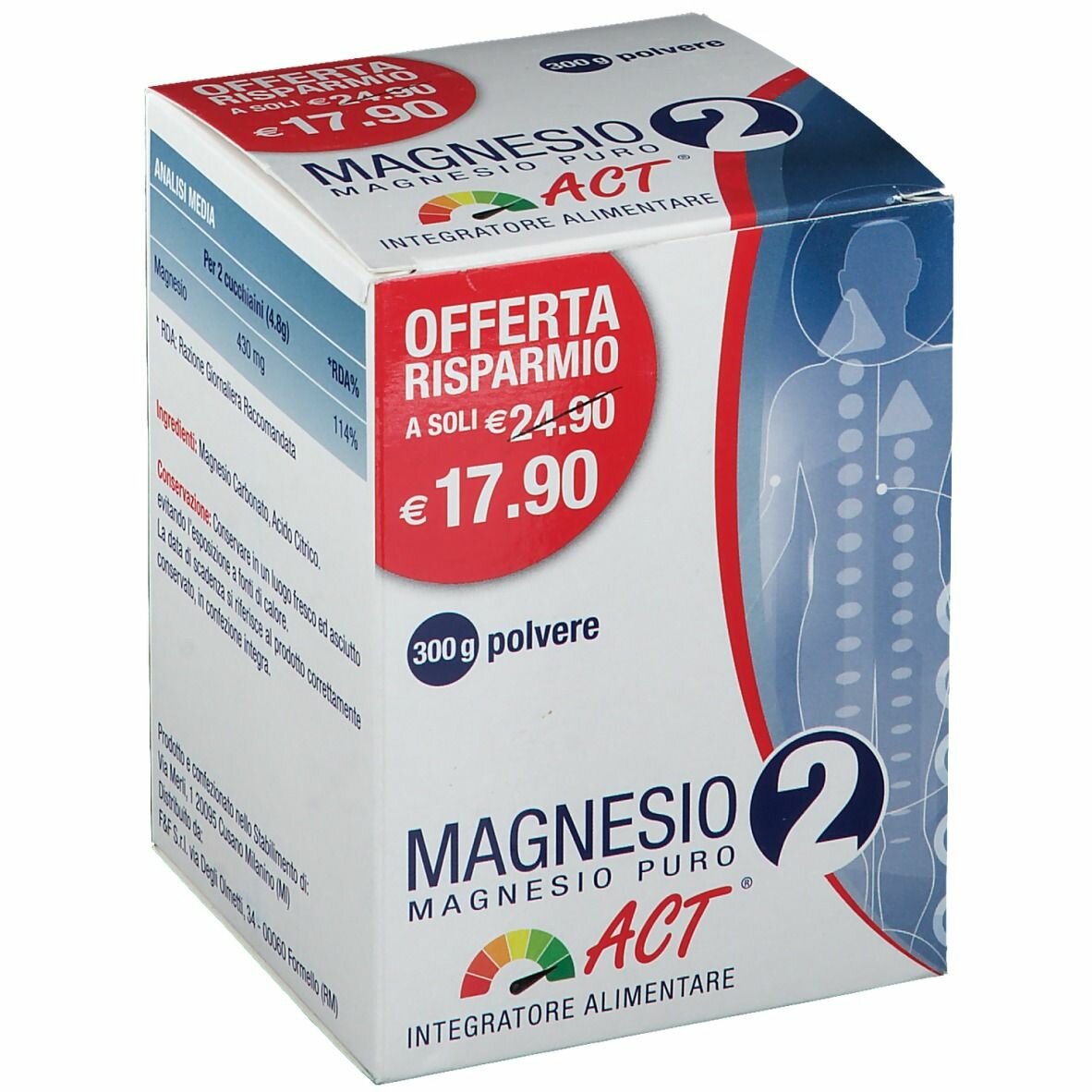 Magnesio 2 act mg puro 300 g