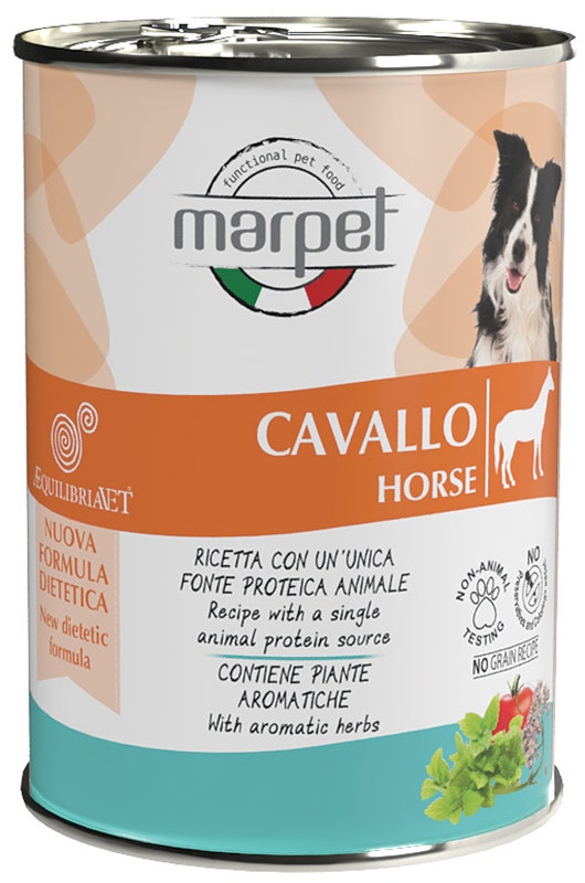 Marpet aequilibriavet dog cavallo cibo umido per cani adulti scatoletta 400g