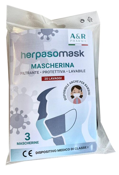 Mascherina protettiva lavabile adulti nera 3 pezzi