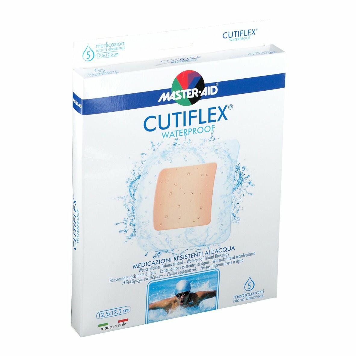 Medicazione adesiva impermeabile trasparente master-aid cutiflex 12,5x12,5 5 pezzi