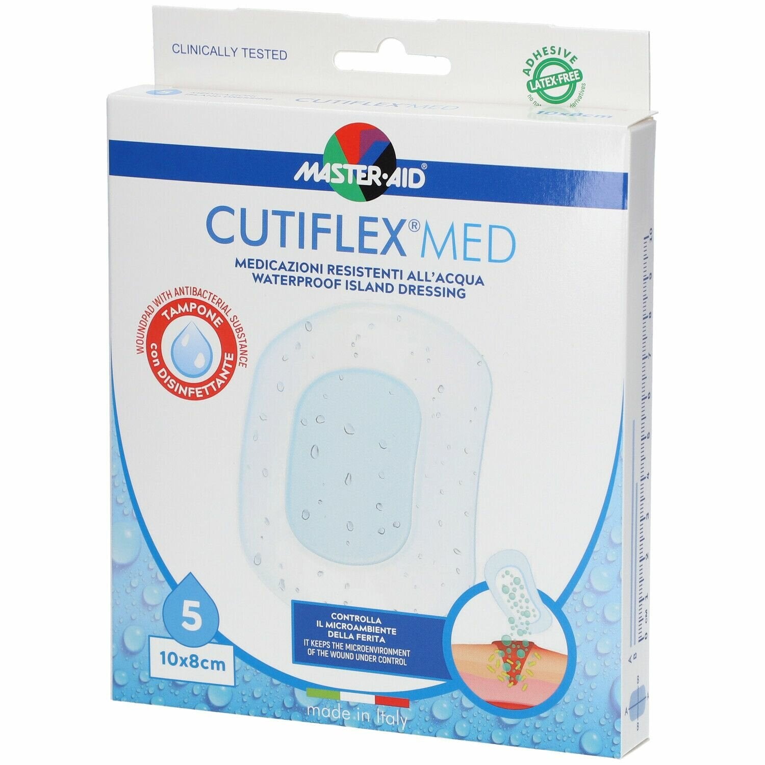 Medicazione autoadesiva trasparente impermeabile master-aidcutiflex 10x8 5 pezzi