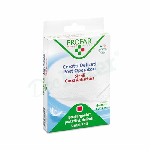 Medicazione post operatoria sterile garza antiaderente 7,5x10 cm 4 pezzi profar