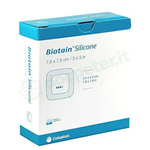 Medicazione speciale attiva con schiuma di poliuretano bordoadesivo in silicone biatain silicone 7,5x7,5cm 10 pezzi