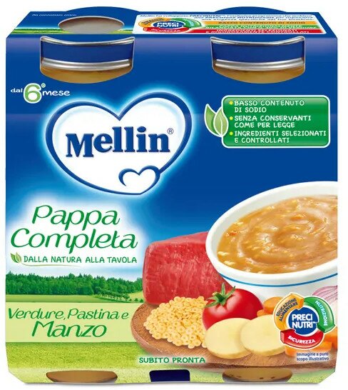 Mellin pappa completa manzo 250 g 2 pezzi