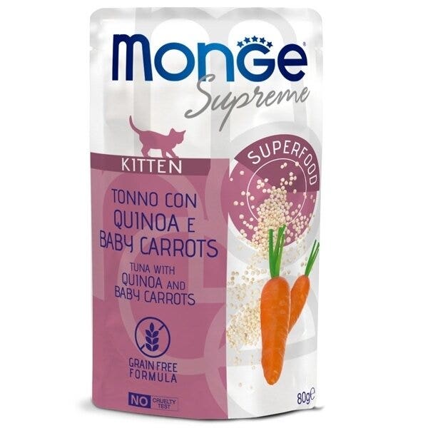 Monge supreme kitten pezzetti di tonno quinoa e carote per gattini 80g