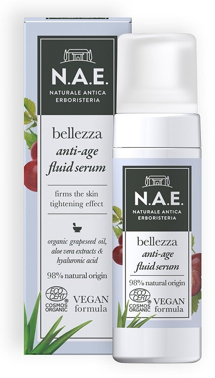 Nae siero viso fluido anti eta' bellezza olio semi uva estratto aloe vera biologici acido ialuronico formula vegana 30 ml