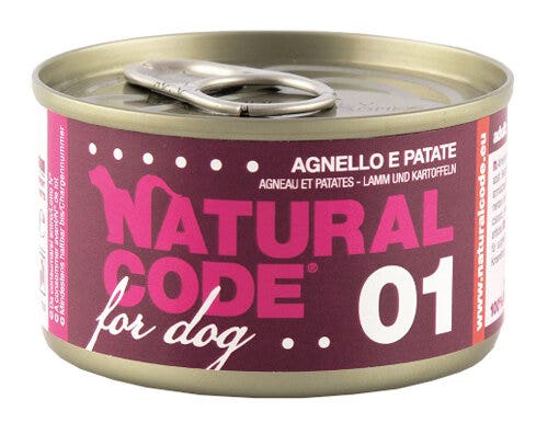 Natural code 01 agnello e patate cani adulti lattina 90g