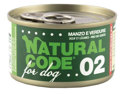 Natural code 02 manzo e verdure cani adulti lattina 90g