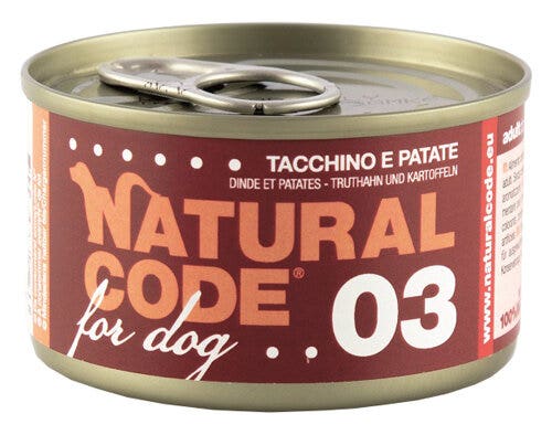 Natural code 03 tacchino e patate cani adulti lattina 90g
