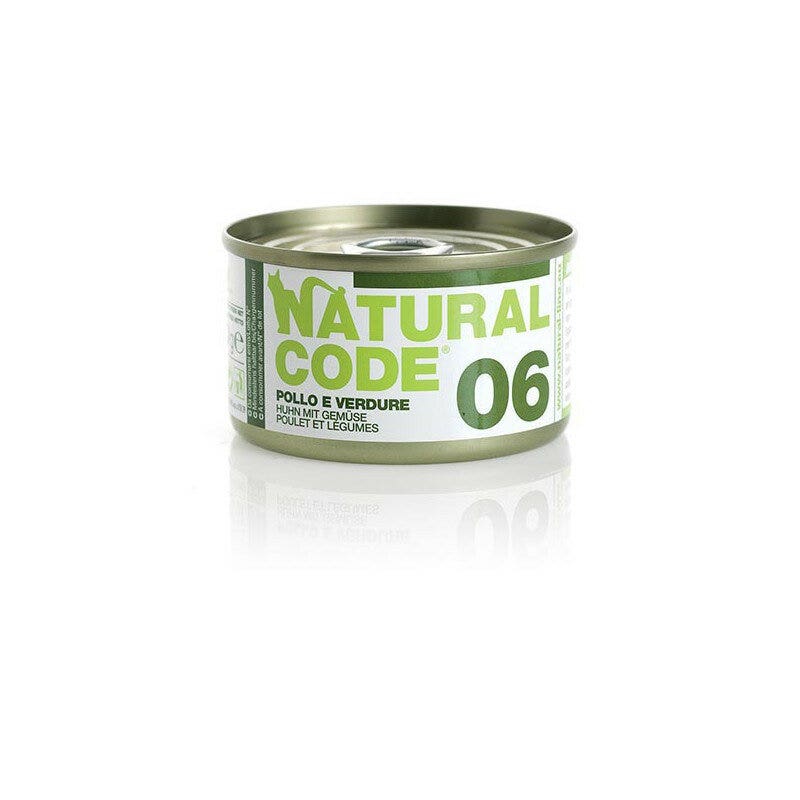 Natural code 06 pollo e verdure gatti adulti lattina 85g