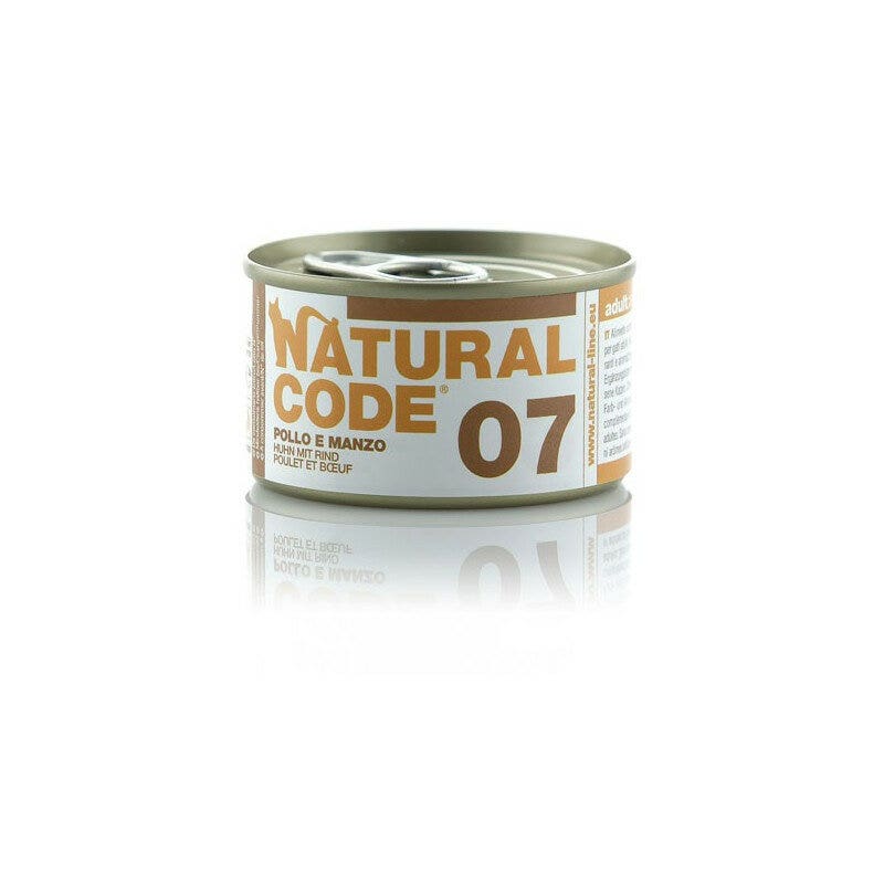 Natural code 07 pollo e manzo gatti adulti lattina 85g